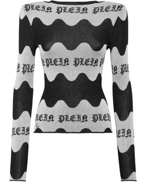 Philipp Plein Wave-Jacquard Long-Sleeve Top - Black