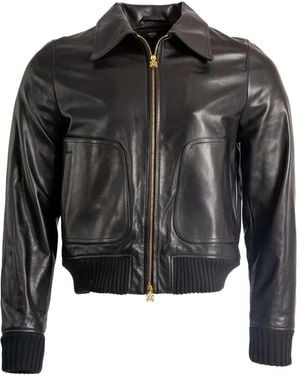 Amiri Leather Zip-Front Bomber Jacket - Black