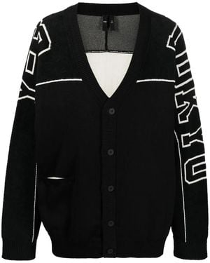 Y-3 Intarsia-Knit Logo V-Neck Cardigan - Black