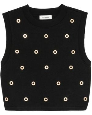 Sandro Cropped Gilet Verfraaid Met Ringlets - Zwart