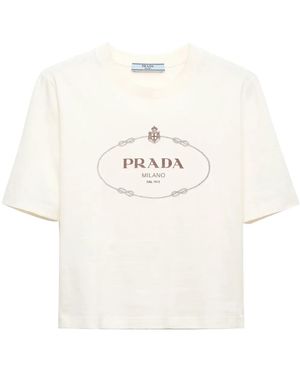 Prada Cropped-T-Shirt Mit Logo-Print - Weiß