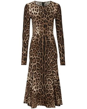 Dolce & Gabbana Leopard Animal Print Midi Dress - Natural
