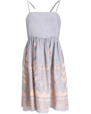 Greek Archaic Kori Embroidered Cross-Strap Dress - Grey