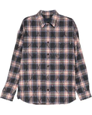 Juun.J Argyle Check Distressed Shirt - Grey