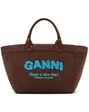 Ganni Borsa Tote Con Ricamo Logo - Marrone