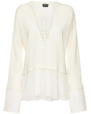 Tom Ford V-Neck Long-Sleeves Blouse - White