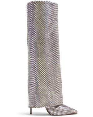 Le Silla Gilda 120Mm Crystal-Embellished Knee-High Boots - White
