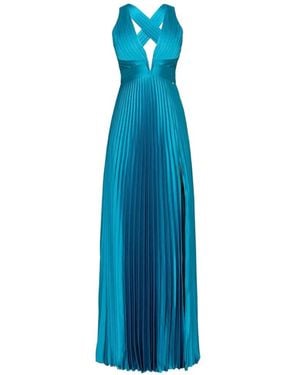 Nissa Pleated Satin Maxi Dress - Blue