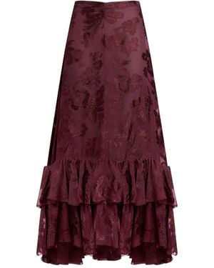 Etro Floral-Print Ruffled Maxi Skirt - Purple