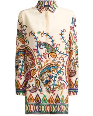 Etro Long Silk Paisley Shirt - White
