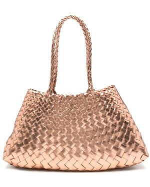 Dragon Diffusion Santa Croce Tote Bag Aus Geflochtenem Metallic-Leder - Natur