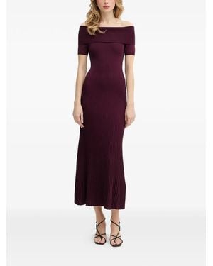 Bardot Vestido Midi Harro Con Hombros Descubiertos - Morado