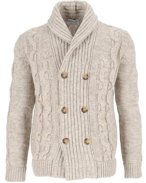 SETTEFILI CASHMERE Doppelreihiger Cardigan Mit Zopfmuster - Weiß