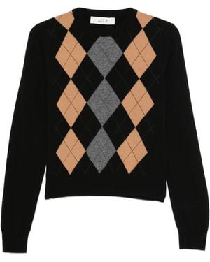 Jucca Argyle-Pattern Wool Sweater - Black