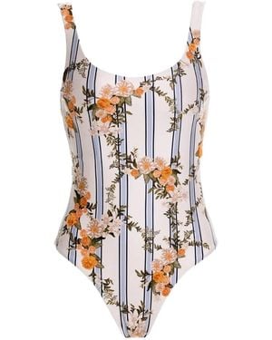 Agua Bendita Gema Valle Floral-Embroidered Swimsuit - White