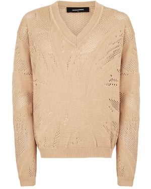 DSquared² Openwork-Detail V-Neck Sweater - Natural