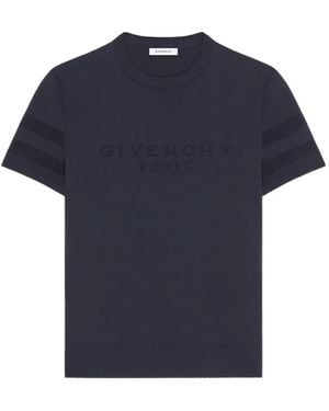 Givenchy T-Shirt Aus Baumwollstrick Mit Paris-Jacquard - Blau