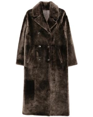 Yves Salomon Double-Breasted Shearling Coat - Brown