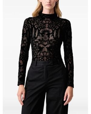 Fracomina Velvet-Patterned Mesh Body - Black