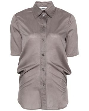 Jil Sander Pleated-Collar Short-Sleeved Button-Down Cotton Shirt - Grey