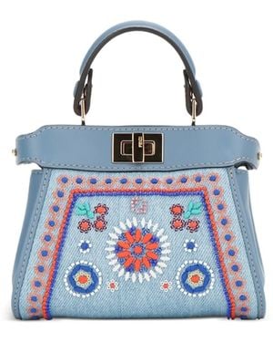 Fendi Nano Peekaboo Denim Ricamo B - Blue
