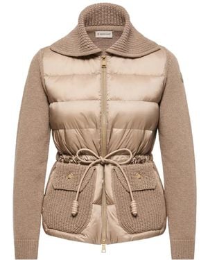 Moncler Quilted Drawstring-Waist Cardigan - Natural
