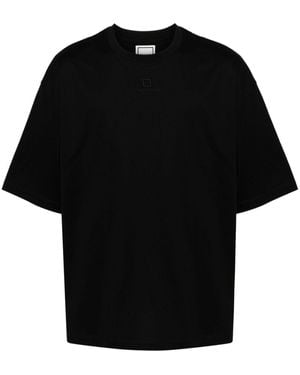 WOOYOUNGMI Oversized Embroidered Logo Cotton Crew-Neck T-Shirt - Black