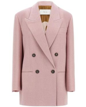 Tela Nomade Herringbone Double-Breasted Blazer - Pink