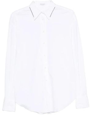 Brunello Cucinelli Monili-Trimmed Long-Sleeve Shirt - White