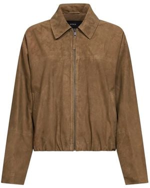 Arma Zip Leather Coat - Brown