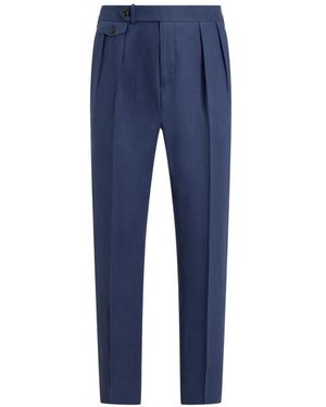 Polo Ralph Lauren Pleated Linen Trousers - Blue