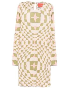 La DoubleJ Geometric-Print Long-Sleeve Midi Dress - White