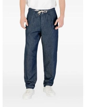 Replay Drawstring-Fastening Pleated Cotton Trousers - Blue