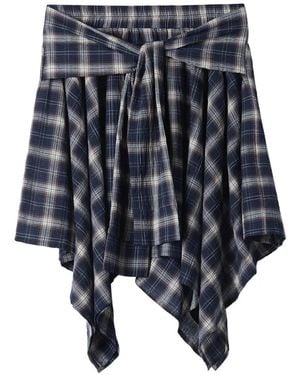 B+ AB Tie-Waist Check-Pattern Asymmetric Skirt - Blue