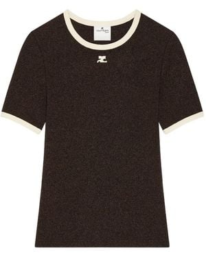 Courreges Heather Contrast-Trim T-Shirt - Black