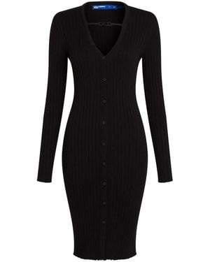Karl Lagerfeld Button-Up Ribbed-Knit Dress - Black