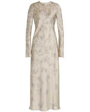 Alberta Ferretti Floral-Print Long-Sleeve Dress - White