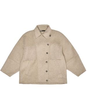 Bimba Y Lola Fringe-Detail Buttoned Coat - Natural