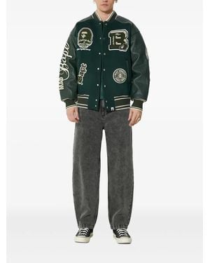 A Bathing Ape Panelled Varsity Jacket - Green