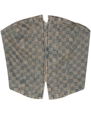 MISBHV Monogram-jacquard Denim Corset Top - Women's - Cotton - Grey