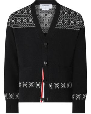 Thom Browne Fair Isle Jacquard Cardigan - Black