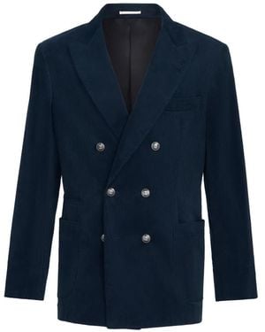 Brunello Cucinelli Sea Island Cotton Narrow-Wale Corduroy One-And-A-Half Breasted Deconstructed Blazer With Patch Pockets - Blue
