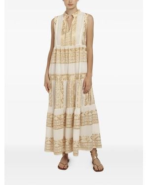 Greek Archaic Kori Embroidered Tiered Dress - Natural