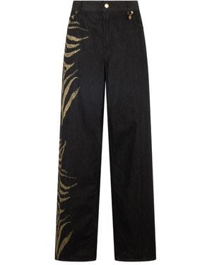 Roberto Cavalli Zebra-Print Jeans - Black