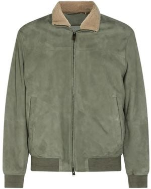 Canali Shearling-Collar Suede Jacket - Green