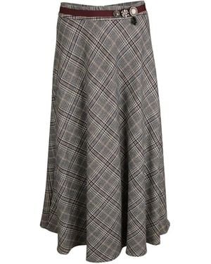 Max Mara Checked Virgin Wool Midi Skirt - Gray