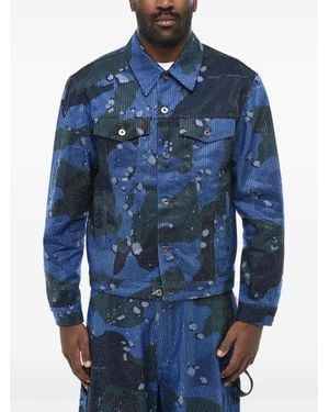Off-White c/o Virgil Abloh Evening Camouflage-Print Crystal-Embellished Denim Jacket - Blue