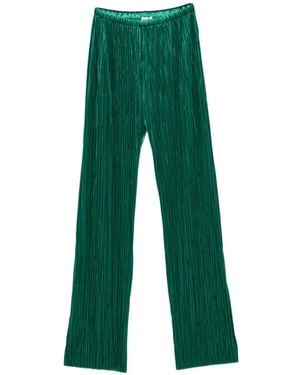 forte_forte Pleated Satin-Finish Trousers - Green