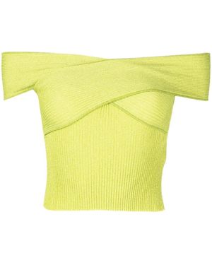 Self-Portrait Draped Off-Shoulder Top - Yellow
