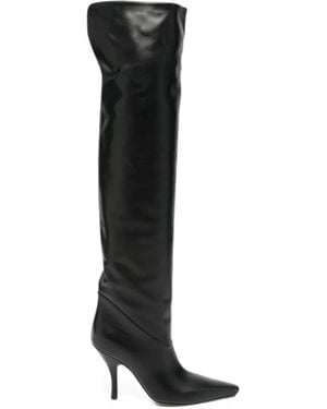Paris Texas Rose Pointed-Toe Over-The-Knee Boots - Black